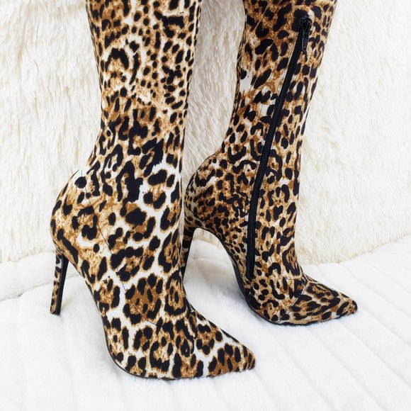 Leopard Wood Grain Thick Heel Tassel Thin Strap Slip-On Plush Lining Boots